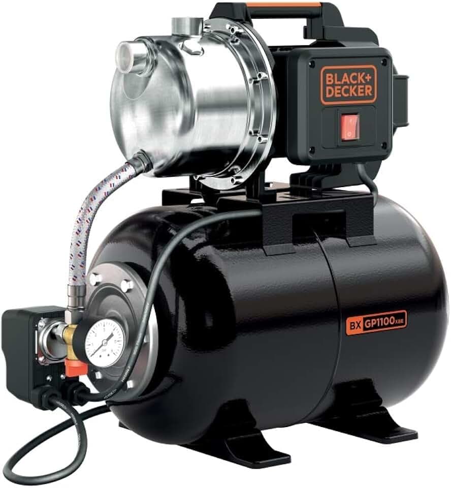 BLACK+DECKER BXGP1100XBE Selbstansaugende Pumpe mit Behälter für Klarwasser (1100 W, max. Förderleistung 4600 l/h, max. Förderhöhe 45 m)