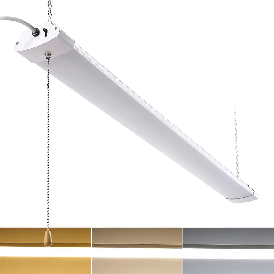 1 Pack 4 Foot LED Shop Light, 4FT 48W Linkable LED Shop Light for Garage, 3000K&4000K&5000K Selectable LED Integrated Ceiling Light Fixture,Hanging&Ceiling Mounting with Pull Chain
