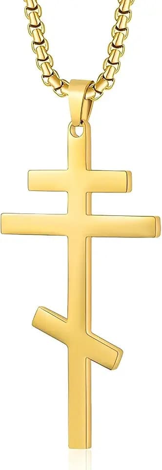 Orthodox stainless steel cross necklace for men and women, simple and retro silver glossy titanium steel cross pendant