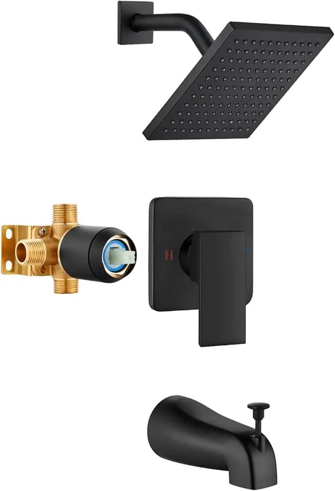 Heyalan 8 Inch Shower Faucet Set with Tub Spout and Valve,Matte Black