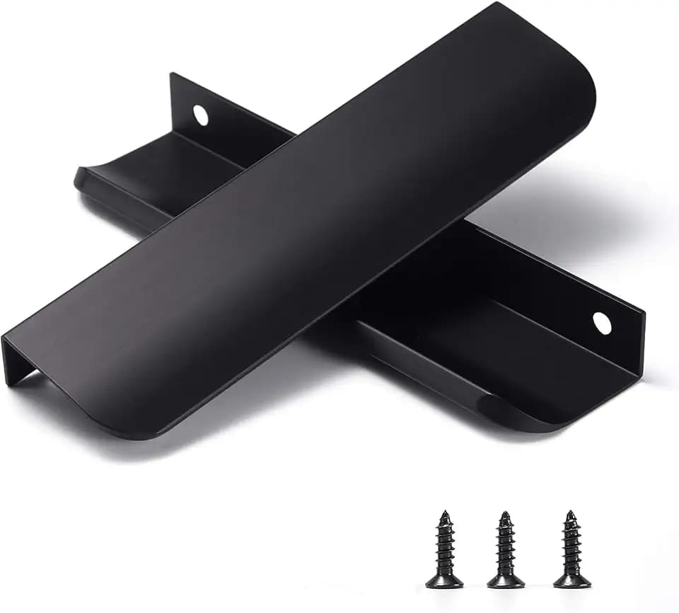 Satanga Edge Black Finger Pull for cabinets Kitchen Concealed Drawer pulls Aluminum Flat Hidden Back Mount Door Handle for Home 5Pack Modern 4.72" Overall Length Easy Installation