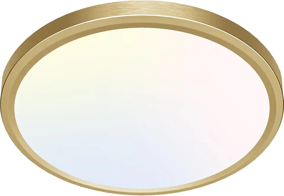 zemty LED Ceiling Light Golden - 12In 28W Aureate Flush Mount Ceiling Light, 3 Color Temperature 3000K/4500K/6000K - 3200lm Gilded Round Flat Light Fixture for Kitchen Bathroom Shower