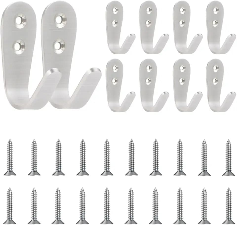 10 Stück Garderobenhaken, Kleiderhaken Wandhaken, Metall Haken, geeignet für bad, küche, wohnzimmer, schlafzimmer, arbeitszimmer, büro, kleiderschrank, tür, oder jeden anderen ort(Silber)