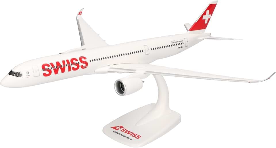 Herpa Snap-Fit Modellflugzeug Swiss International Air Lines Airbus A350-900, Miniatur im Maßstab 1:200, Sammlerstück, Modell mit Standfuß, Kunststoff