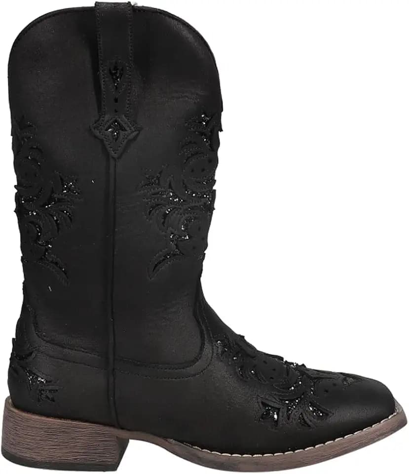 ROPER Womens Kennedy Glitter Tooled Inlay Square Toe Pull On Casual Boots Mid Calf Low Heel 1-2"