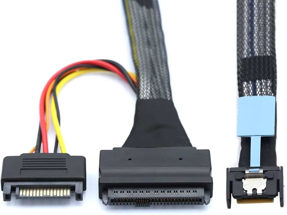 xiwai PCIe 5.0 MCIO 4X Mini Cool Edge IO auf U.2 SFF-8639 NVME PCI-Express mit 15P Sata Stromkabel für SSD Mainboard 50cm