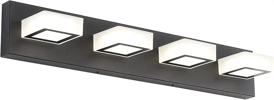 Ralbay Modern LED Black Vanity Lights 4 Lights Acrylic Bathroom Vanity Lighting Fixtures Modern Matte Black Bathroom Vanity Lights (Natural White Light)