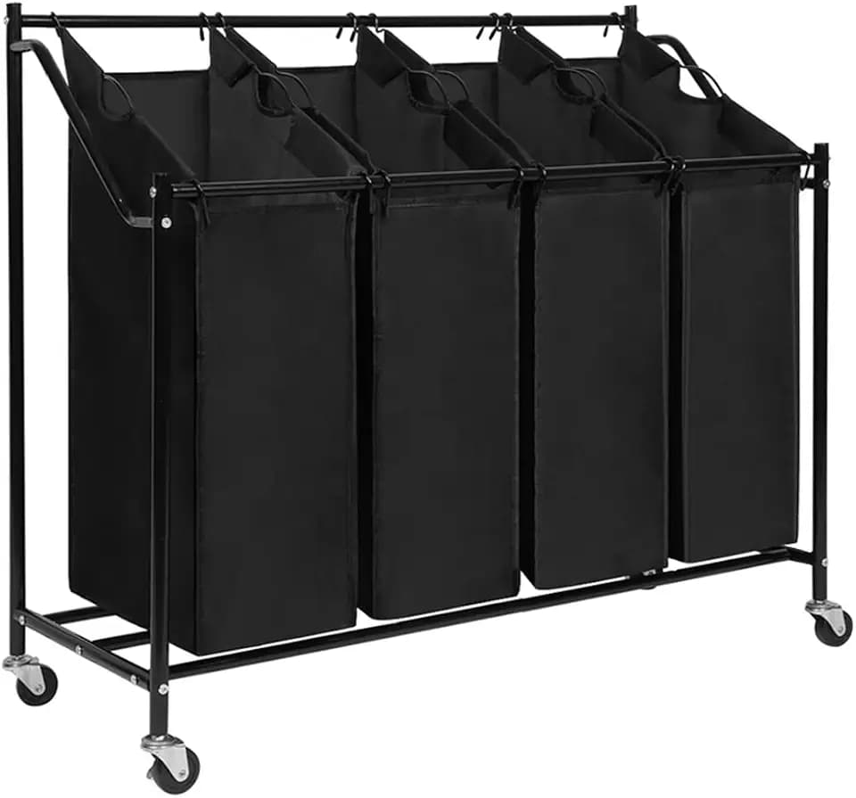 Mondeer 4 x 45 L Wäschekorb 4 Fäscher, Wäschesammler, Schwarz