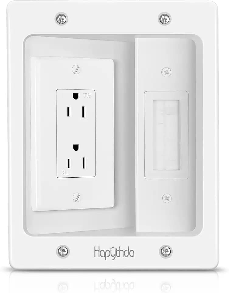 Recessed Outlet Box for Wall Mount TV, Behind TV Outlet Box with Dual Power Receptacle, in Wall Cable Management Kit, TV Cord Hider for Home Office, White