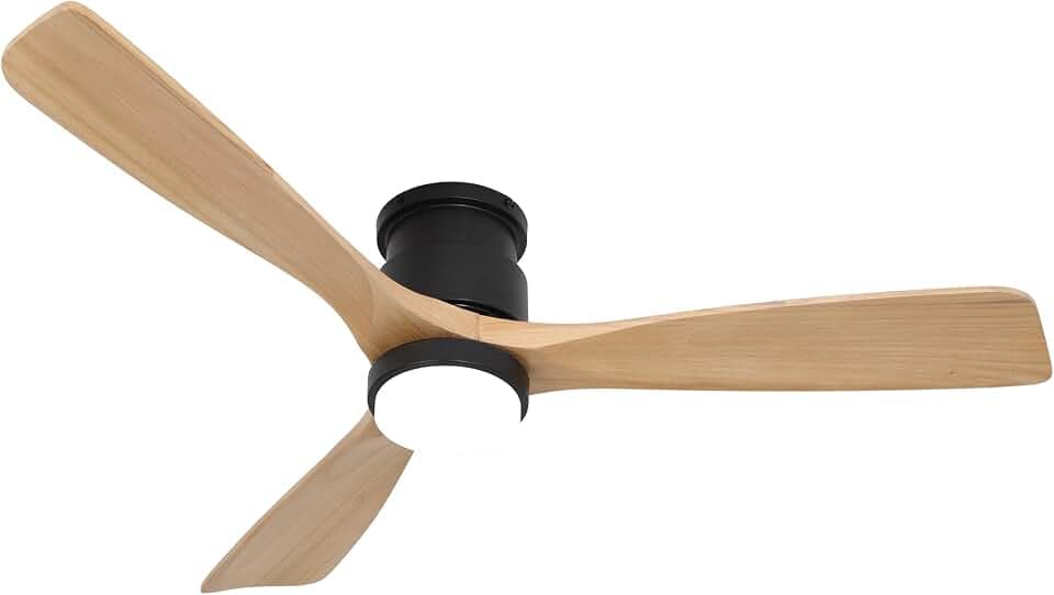 52'' Ceiling fan with light and remote - Solid Wood (Flush Mount - Natural wood)