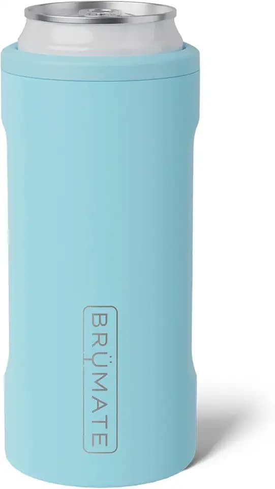 BrüMate Hopsulator Slim Can Cooler Insulated for 12oz Slim Cans | Skinny Can Insulated Stainless Steel Drink Holder for Hard Seltzer, Beer, Soda, and Energy Drinks (Glacier)