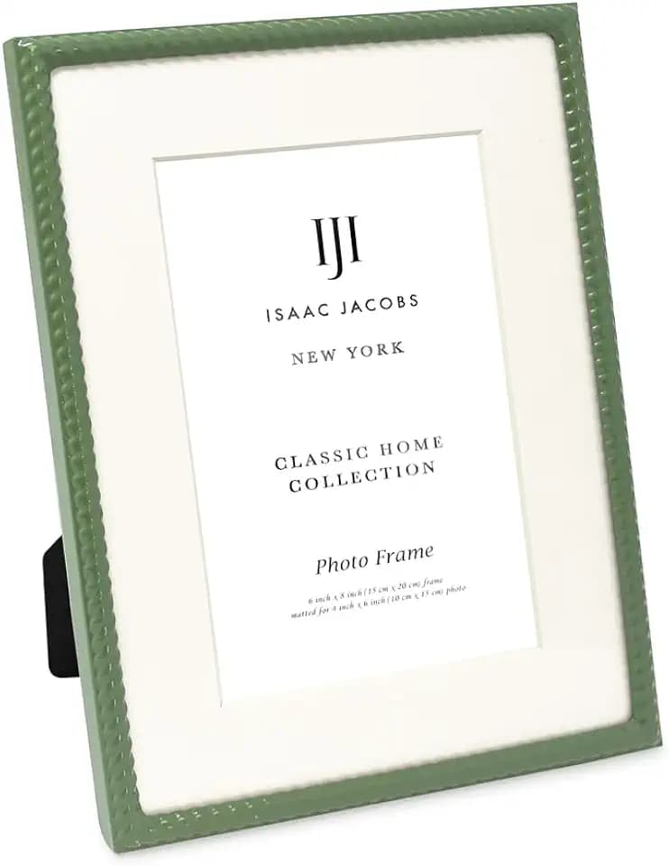 Isaac Jacobs 6x8 (Matted 4x6) Green Metal Rope Border Picture Frame w/Easel