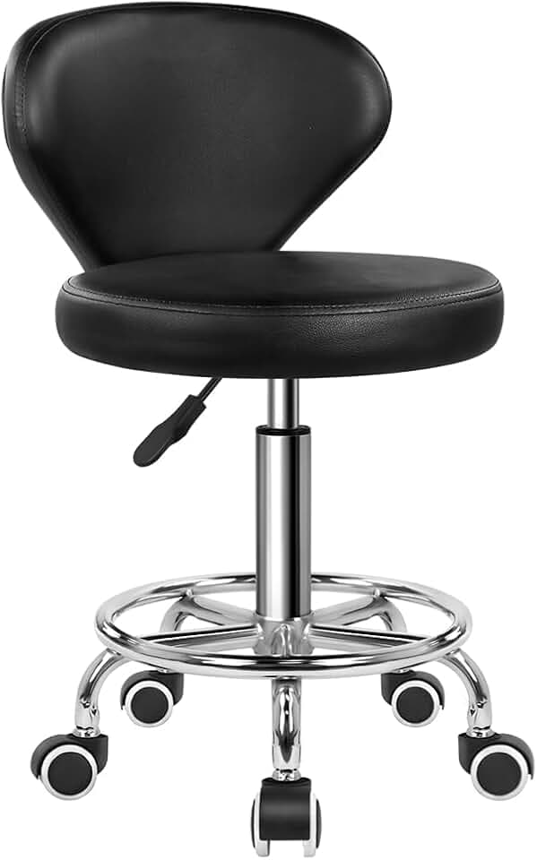 KKTONER Rollhocker mit Rückenlehne höhenverstellbar 51-67cm Schwarz