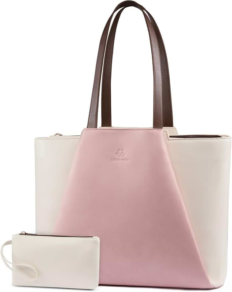 LOVEVOOK Laptop Tote for Women - 15.6 Inch Faux Leather Laptop Bag with Clutch, Large Capacity Office Purse Computer