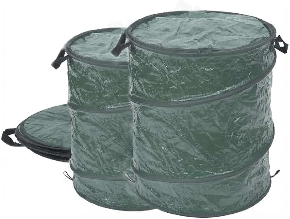 MaxWorks 51219 Reusable Yard Waste Bag – 30-Gallon Pop-Up Trash Can with Zipper Lid, Collapsible PE Tarp Container for Outdoor, Camping, Travel & Laundry - 2 Pack