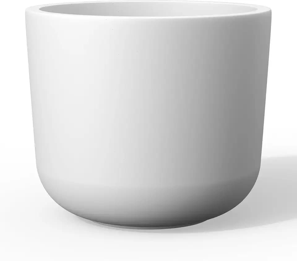 Kante Small Round Capsule White Concrete Planter 9" Dia, Outdoor