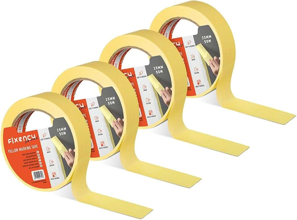 4x Malerkrepp (25 mm x 50 m) I Kreppband Gelb für Malerarbeiten und Renovierungen I Abklebeband zum Streichen, Lackieren, Renovieren