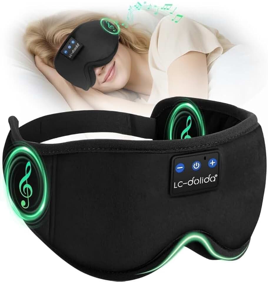 Sleep Mask with Headphones Bluetooth 5.4, LC-dolida Wireless Music Eye Mask for Sleeping Headphones with Soft Silk Cooling Breathable,Ultra-Thin Stereo Speaker for Side Sleepers