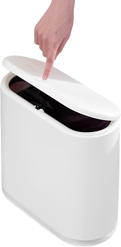 Sooyee 10 Liter rechteckiger Kunststoff-Mülleimer mit Deckel, 2,4 Liter Mülleimer für Badezimmer, Puderzimmer, Schlafzimmer, Küche, Bastelzimmer, Büro (cremeweiß)