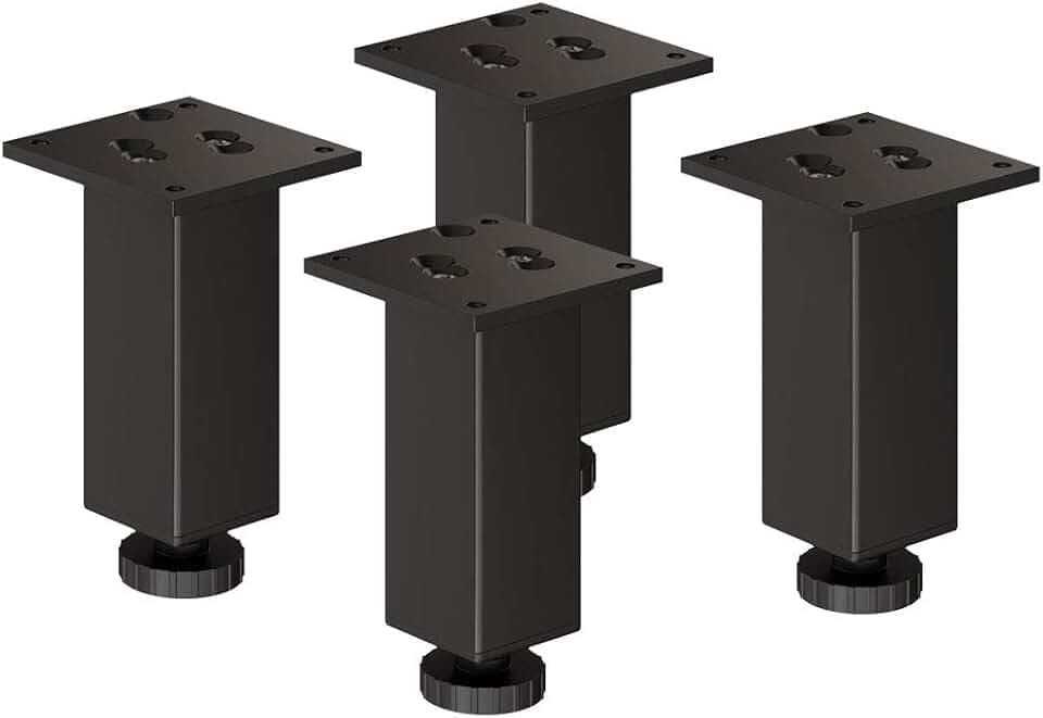 Sossai Exklusiv Möbelfüße E4MF, höhenverstellbares 4er Set, Höhe: 200 mm, Schwarz, aus Aluminium 45 x 45 mm Vierkantprofil, Füße für Kommode, Schrank, Vitrine, Badezimmerschrank