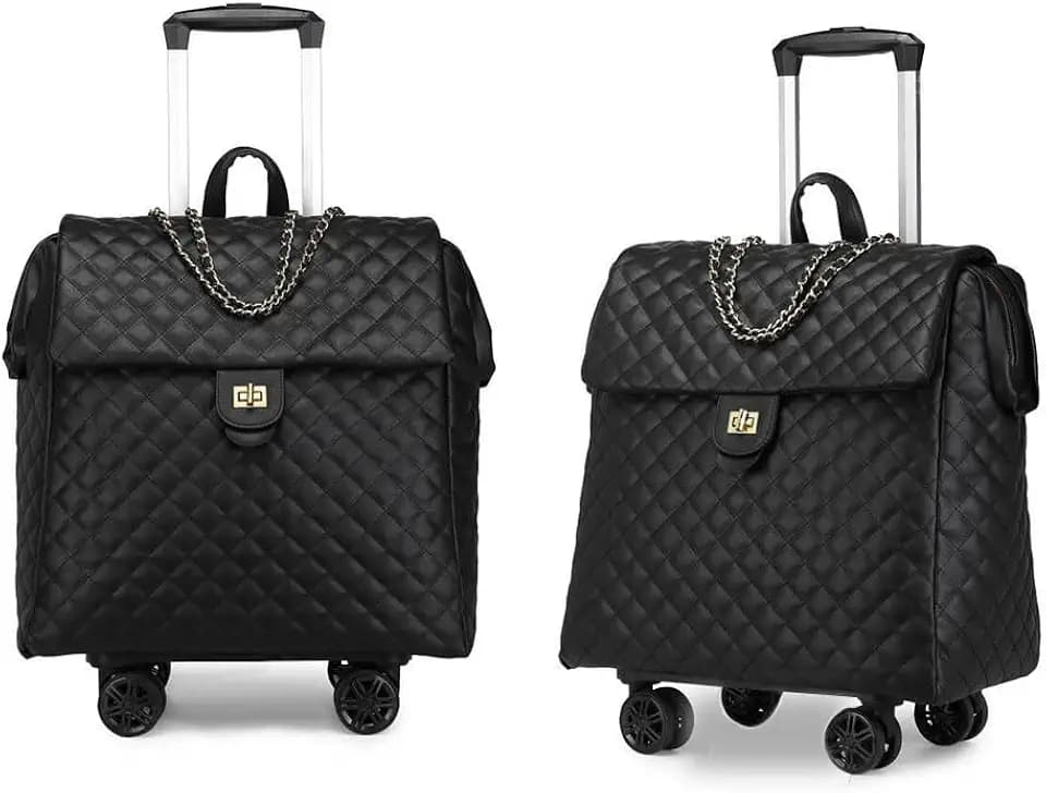 Women's Vintage Quilted Carry On Luggage with 360 Spinner Wheels