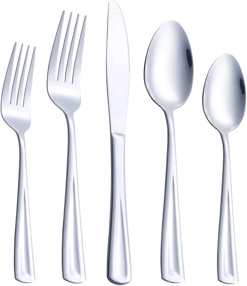 40-teiliges Besteck-Set für 8 Personen, GoGeiLi Edelstahl Besteck Set, bestehend aus Gabel, Messer und Löffel, spiegelglatt, spülmaschinenfest