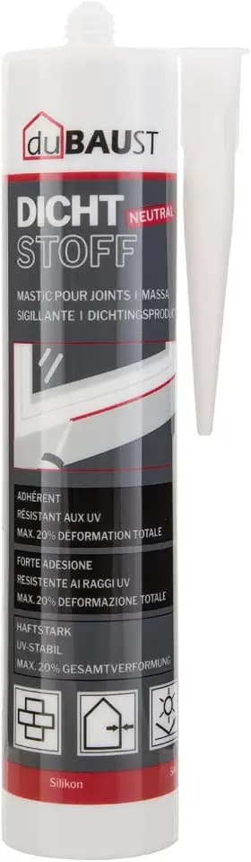 BAB24 Bausilikon, Elastischer 1K Dichtstoff, für Innen und Außen, UV-stabil, Neutral, sehr starke Haftung, 300ml Kartusche (Transparent, 1x)