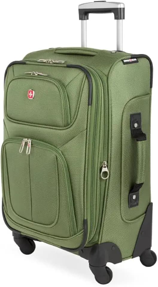 SwissGear Sion Softside Expandable Spinner Luggage Durable Lightweight Travel Suitcase, Evergreen, Carry-On