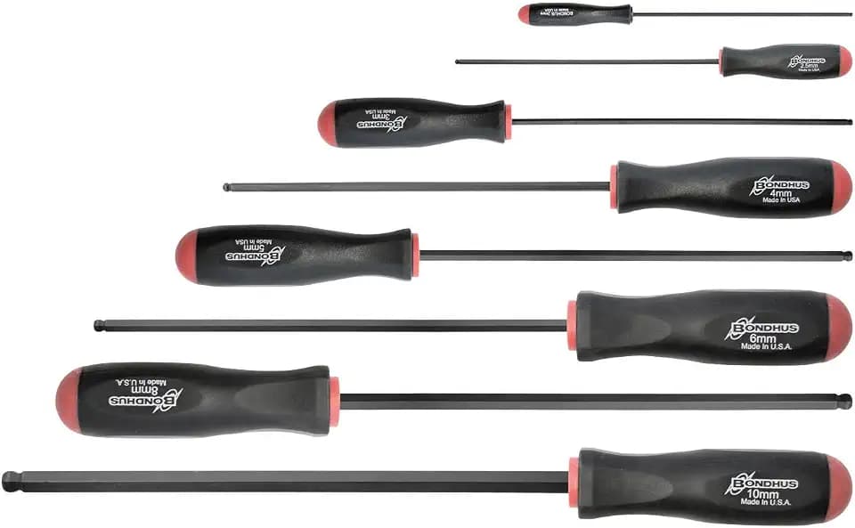 Bondhus 10733 Set of 8 Balldriver Screwdrivers, ProGuard Finish, Long Length, sizes 2-10mm