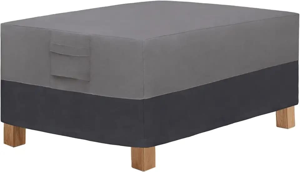 Easy-Going Patio Coffee Table Cover Small Outdoor Rectangular Table Cover, UV Resistant Waterproof Patio Furniture Ottoman Cover (42" Lx24 Wx16 H, Gray/Dark Gray)