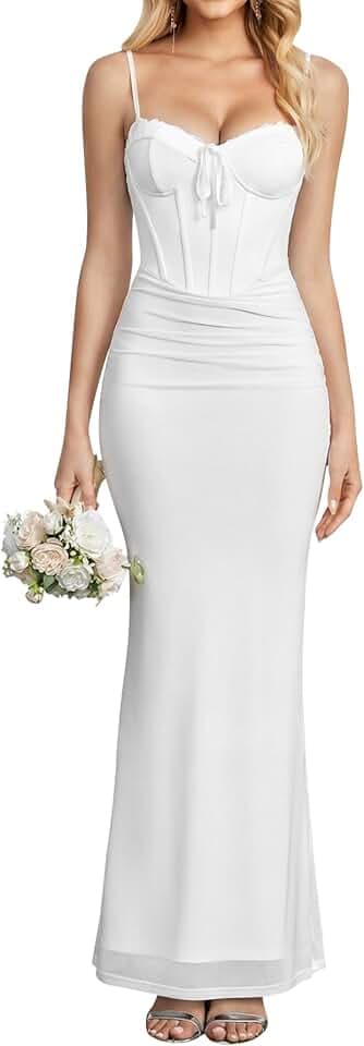 KUTUMAI Corset Bodycon Maxi Long Formal Wedding Guest Dresses for Women