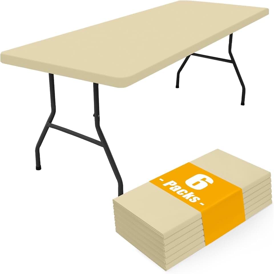 Smiry 6 Pack Rectangle Picnic Table Cloth, Waterproof Elastic Fitted Tablecloths, Washable Polyester Rectangular Patio Table Cover for Camping, Indoor and Outdoor (Champagne, 30"x72")