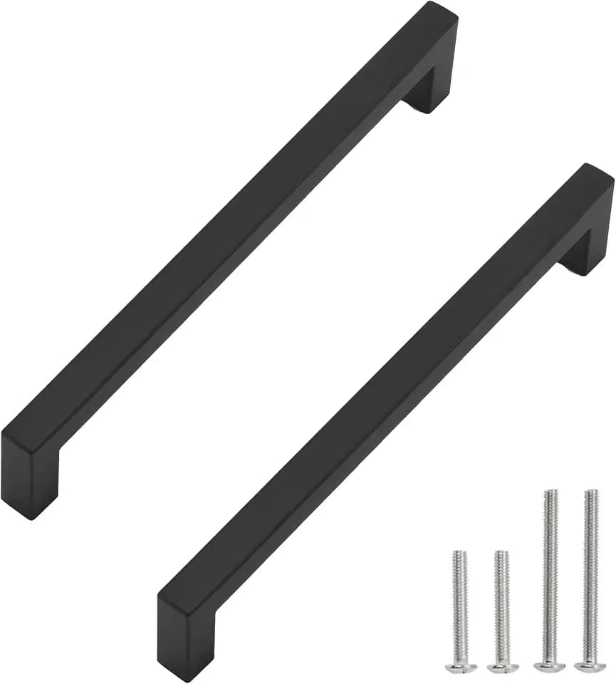 Cabinet Pulls Matte Black Cabinet Handles Square Drawer Pulls, 2 Pack 8-4/5 Inch Stainless Steel Kitchen Door Cupboard Cabinet Handles, Drawer Hardware Handles, 224mm Hole Centers