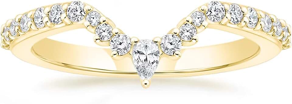 Mameloly Wedding Bands for Women 14K Gold Plated Dainty CZ Curved Ring