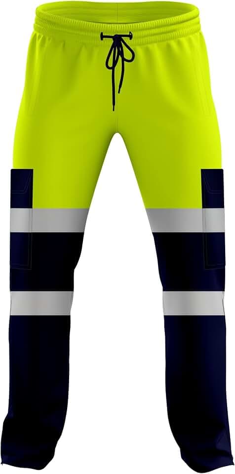 mymixtrendz Herren-Jogginghose, hohe Sichtbarkeit, zweifarbig, reflektierendes Band, offener Saum, Arbeitskleidung