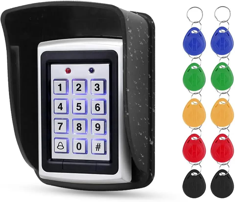 125KHz Metallisches RFID Zugangskontrolltastatur, Standalone Zugangskontrollsystem, wasserdichte Abdeckung, Outdoor Türöffner WG26, mit 10 EM4100 Schlüsselanhängern