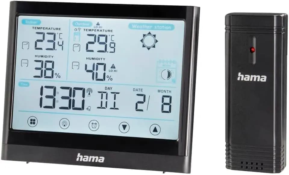Hama Wetterstation Funk mit Außensensor, Thermometer, Hygrometer, Wecker