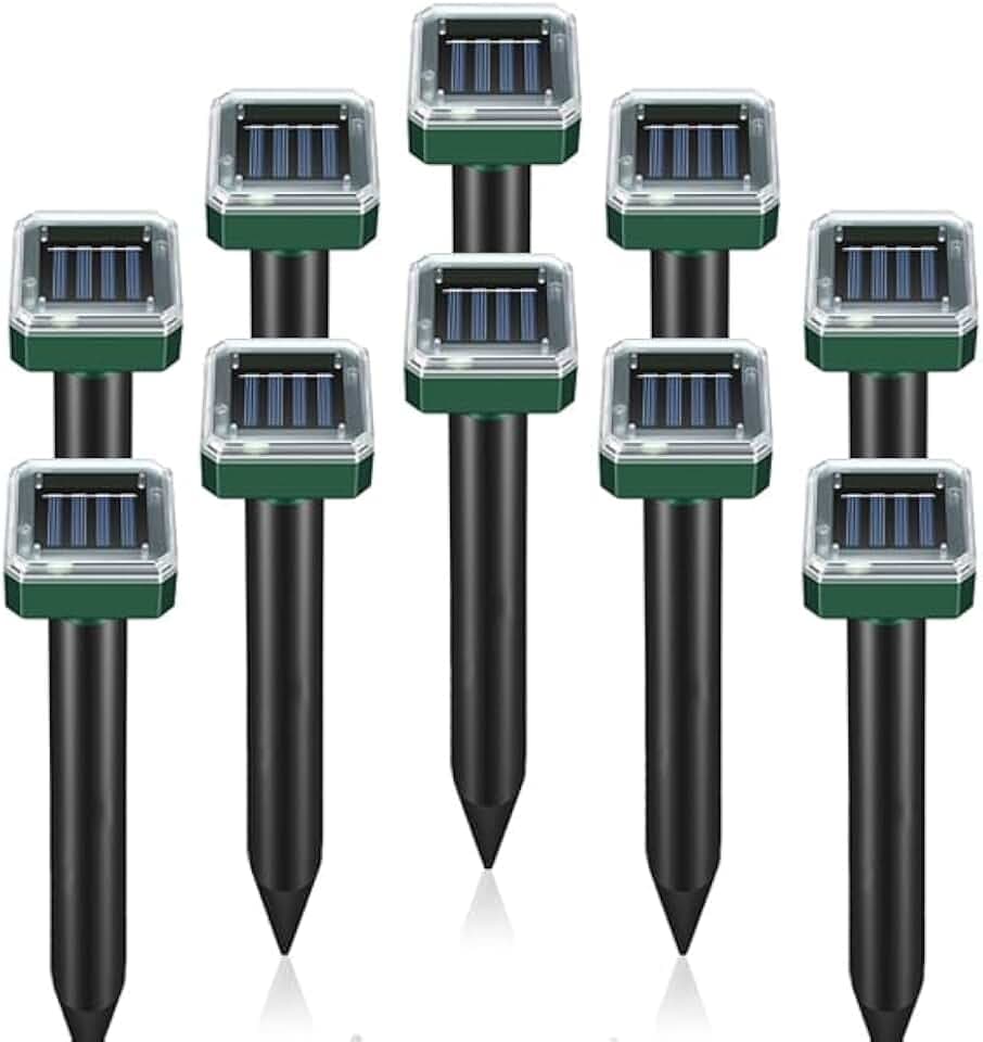 Mole Repellent Solar Powered 10 Pack,Ultrasonic Gopher & Vole Deterrent, IP44 Waterproof Snake Repeller Stakes, Groundhog Skunk Squirrel Pest Control Chaser for Lawns & Outside Gardens
