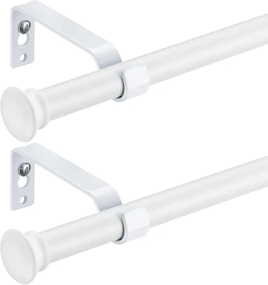 Curtain Rods 2 Pack, White Curtain Rods for Windows 28 to 64 Inch, 5/8 Inch Small Decorative Matte White Curtain Rod Set with Brackets, Splicing Adjustable Curtain Rods