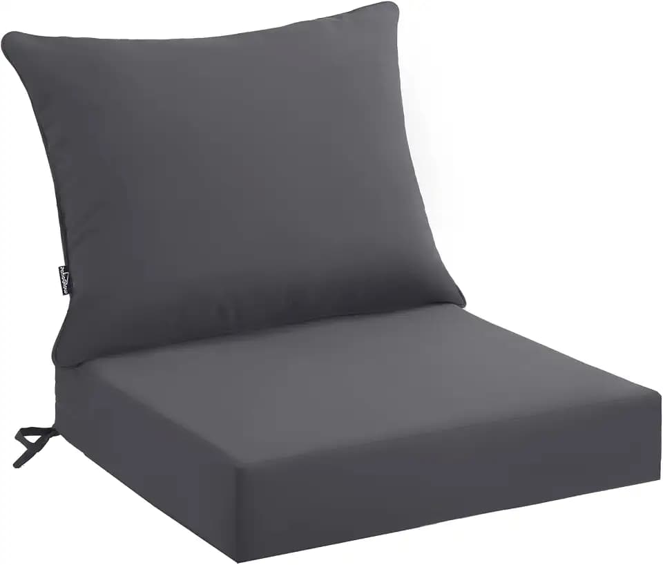 PatioGlow Outdoor Seat Cushion Set 22 x 24 x 4 Inch, Waterproof & Fade Resistant Patio Furniture Cushions with Removable Cover and Ties, Thick Deep Seating Pads for Outside Chair Sofa Couch, Grey