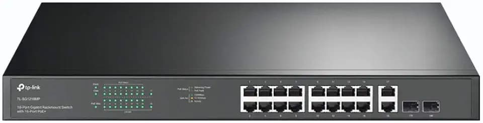 TP-Link TL-SG1218MP 18-Port Gigabit Rackmount Switch mit 16 PoE+ Ports (250 Watt, geschirmte RJ-45 Ports,IEEE-802.3af/at, Plug-and-Play Installation, lüfterlos)