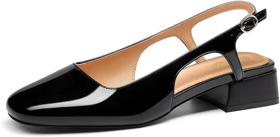 Coutgo Womens Slingback Chunky Low Heels Closed Square Toe Pumps Work Shoes