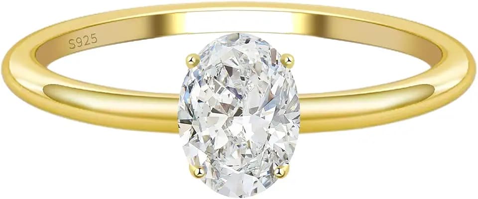 JSJOY 925 Sterling Silver Gold Promise Rings for Her Cubic Zirconia Engagement Rings for Women Trendy Oval Cut Solitaire Wedding Bands Size 3.5-10 Anniversary Jewelry Gifts for Women Xmas Gifts Stocking Stuffers 2026