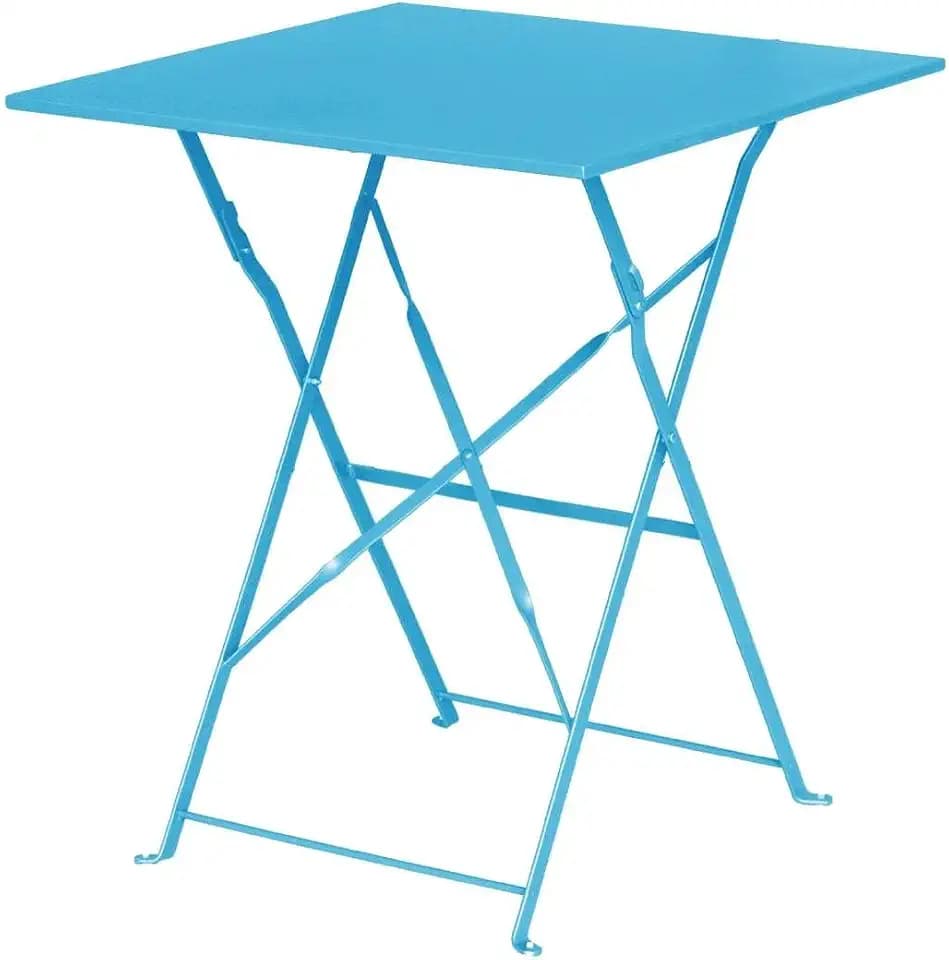 Bolero Klappbarer quadratischer Tisch für den Innen- und Außenbereich, Seaside Blue, pulverbeschichteter Stahlrahmen und -platte, 710(H) x 600(B) x 600(T)mm, gewerbliche Nutzung, GK985