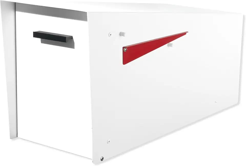Ilyapa Large Modern Mailbox for Outside - White, Angled - Post Mount