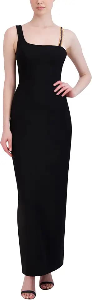 BCBGMAXAZRIA Women's One Shoulder Chain Asymmetrical Neck Maxi Evening Dress