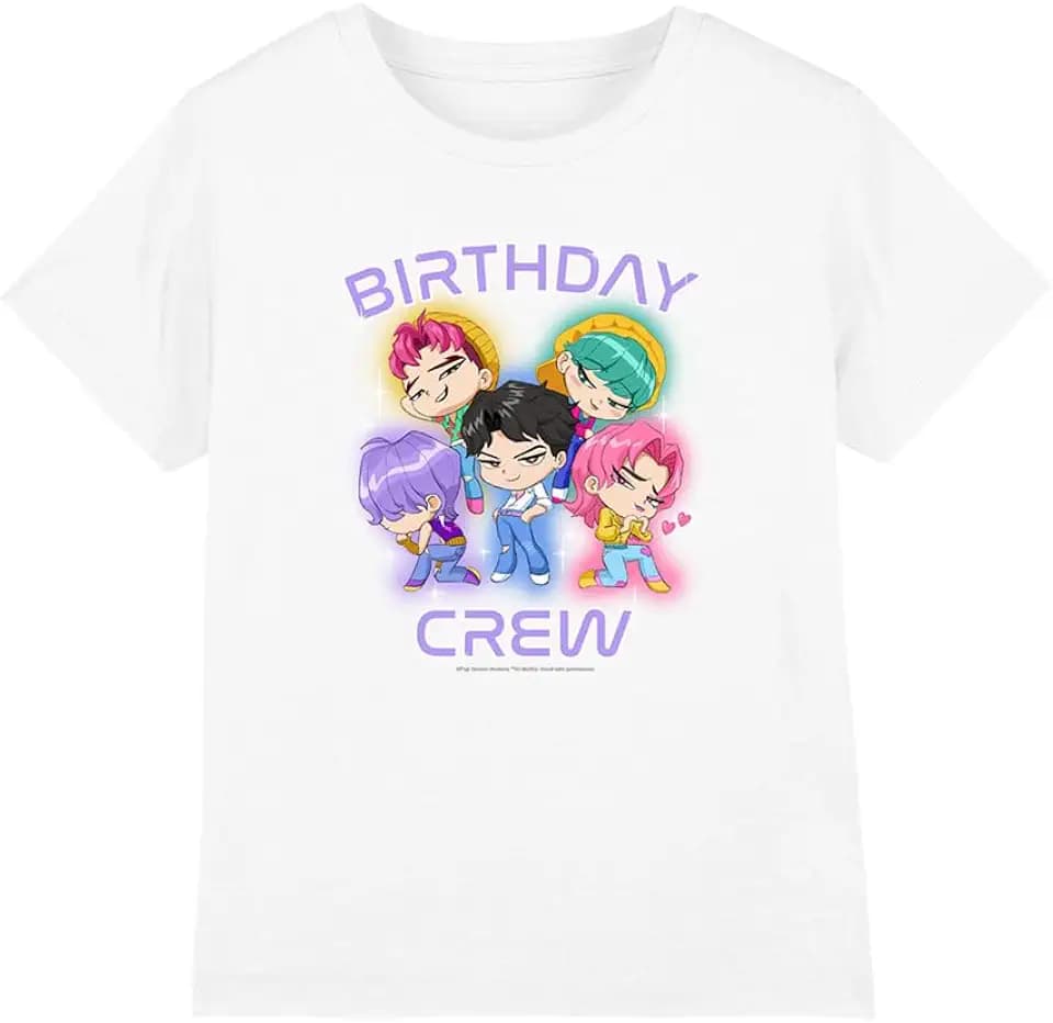 KPop Demon Hunters Unisex Kinder Kpop Demon Hunters Saja Boys Birthday Crew Group Kids T Shirt, White T-Shirt (1er Pack)