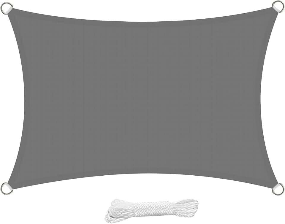 swift Sonnensegel, 2 x 3 m, rechteckig, wasserfest, 98 % UV-Schutz, für Garten, Terrasse, Outdoor, Sonnenschutz, Markise, Vordach, mit kostenlosen Seilen, Grau