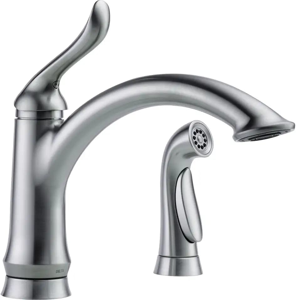 Delta Faucet Linden Single-Handle Kitchen Faucet with Side Sprayer, Brushed Nickel Kitchen Sink Faucet, Kitchen Faucet with Sprayer, Arctic Stainless 4453-AR-DST