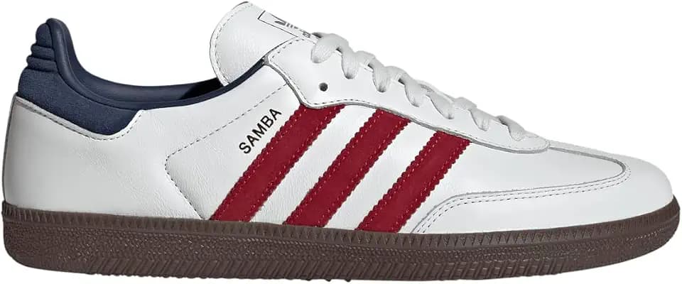 adidas Samba OG Men's Shoes, Core White/Team Victory Red/Night Indigo, Size 12